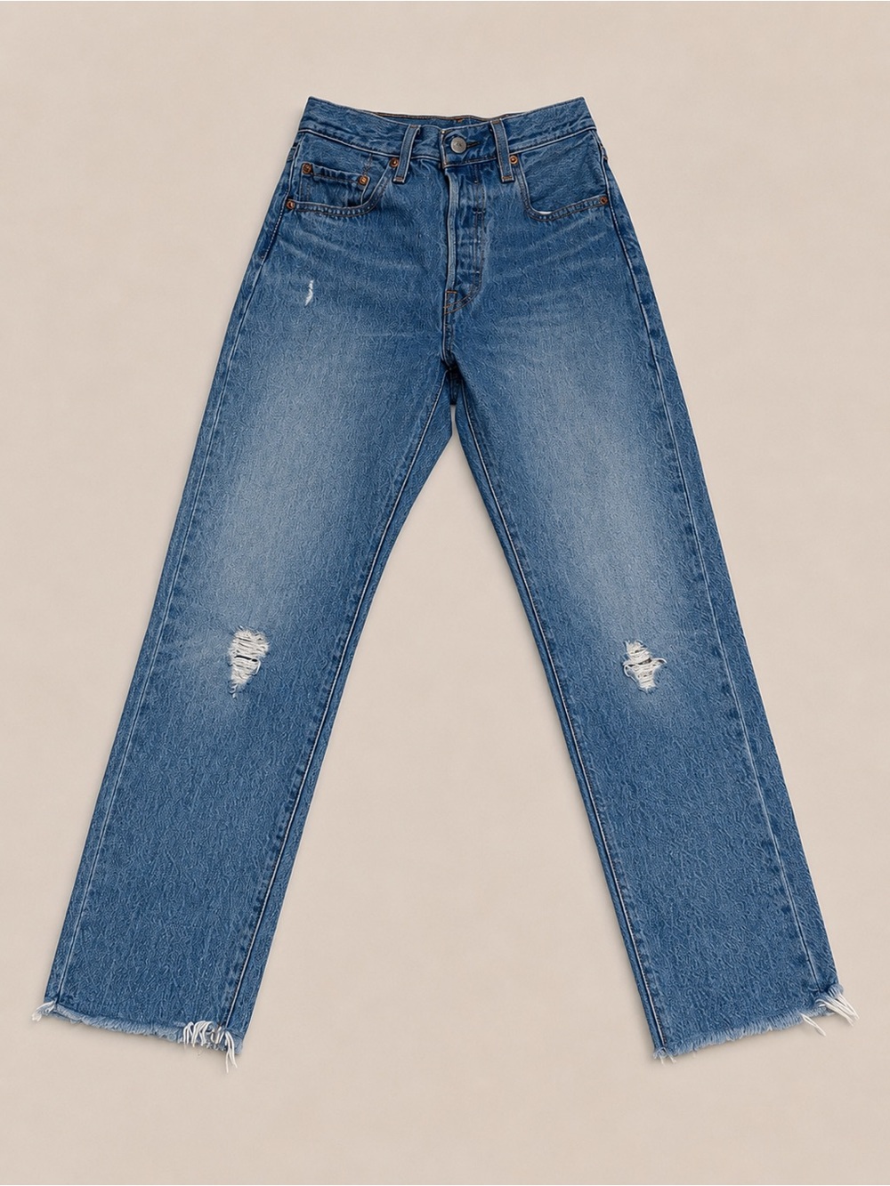 Levi’s High- Rise Light Wash 501 Distressed Straight Leg Jeans – W27